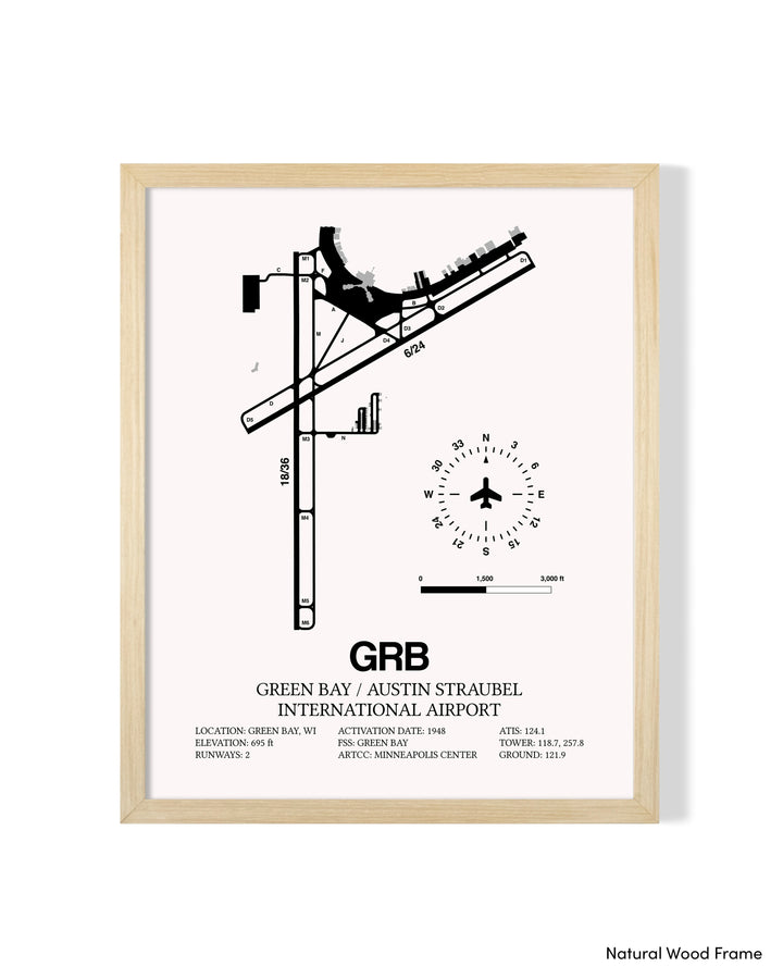 Detailed Airport Map of Green Bay/Austin Straubel International Airport (GRB) in White with a Natural Frame