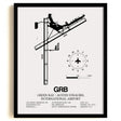 Framed Detailed Airport Map of Green Bay/Austin Straubel International Airport (GRB) in White with a Black Frame