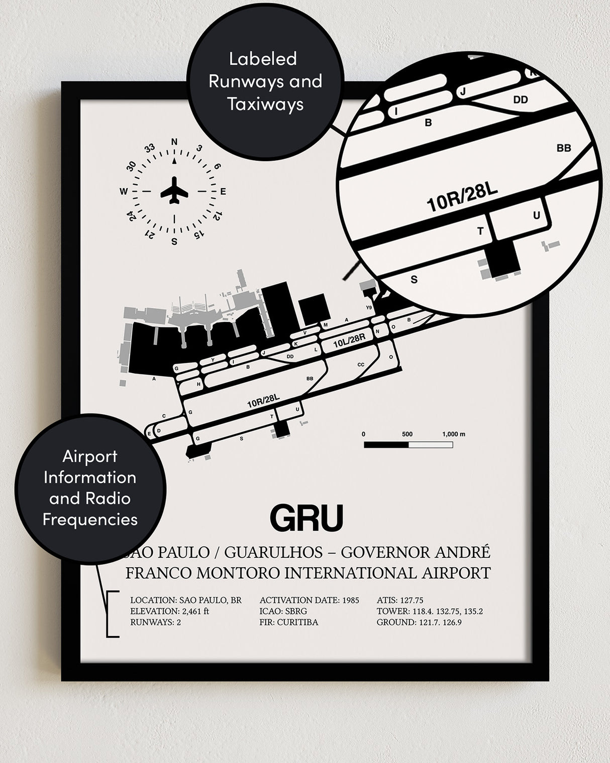 GRU Airport Map, Guarulhos / Gov. Andre Franco Montoro Print