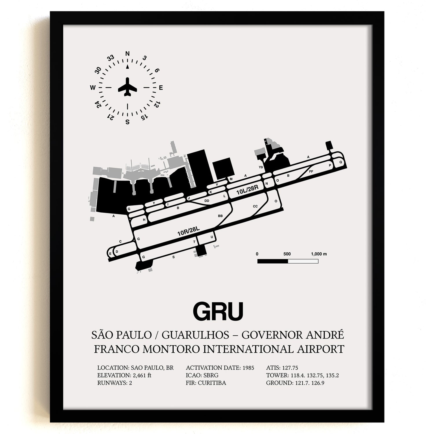 GRU Airport Map, Guarulhos / Gov. Andre Franco Montoro Print