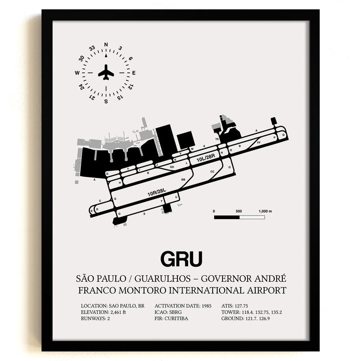 GRU Airport Map, Guarulhos / Gov. Andre Franco Montoro Print