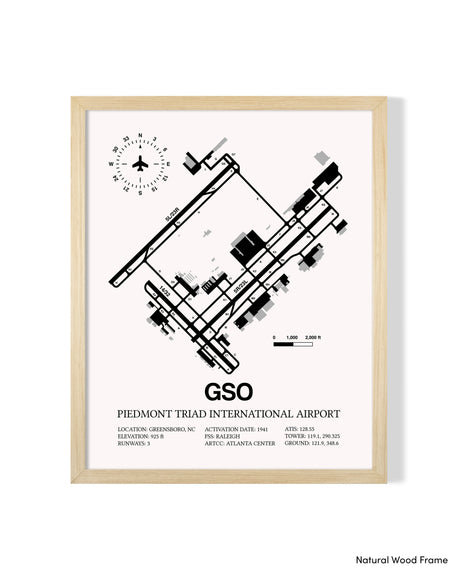 Detailed Airport Map of Piedmont Triad International Airport (GSO) in White with a Natural Frame