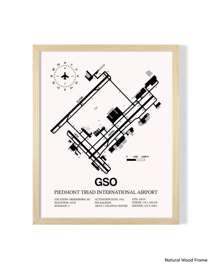 Detailed Airport Map of Piedmont Triad International Airport (GSO) in White with a Natural Frame
