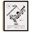 Framed Detailed Airport Map of Piedmont Triad International Airport (GSO) in White with a Black Frame