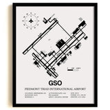 Framed Detailed Airport Map of Piedmont Triad International Airport (GSO) in White with a Black Frame