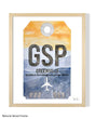 Framed Watercolor Print of Greenville-Spartanburg International Airport (GSP) with a Natural Wood Frame