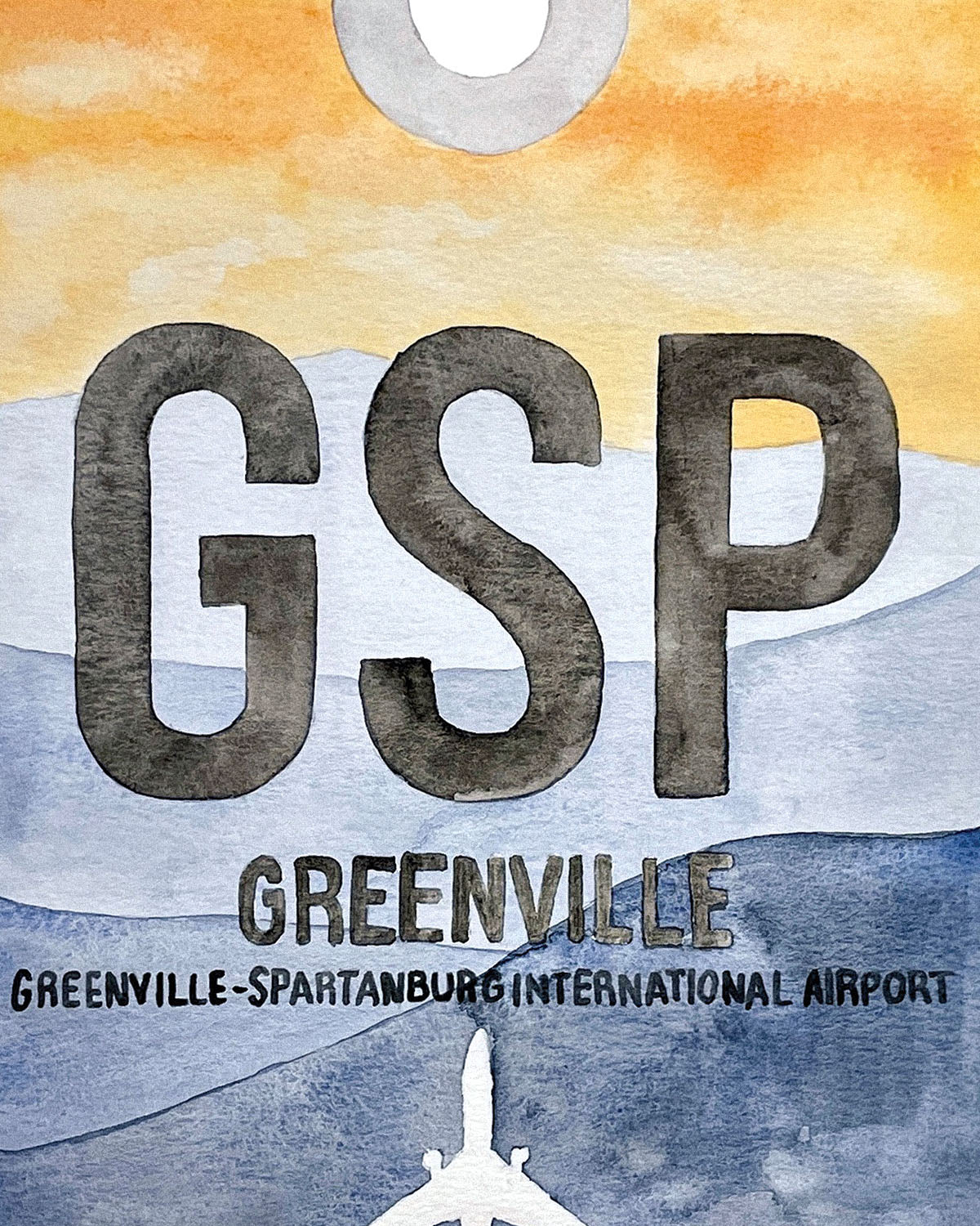 Closeup Watercolor Print of Greenville-Spartanburg International Airport (GSP)