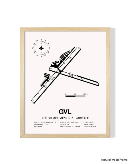Detailed Airport Map of Lee Gilmer Memorial Airport (GVL) in White with a Natural Frame