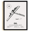 Framed Detailed Airport Map of Lee Gilmer Memorial Airport (GVL) in White with a Black Frame