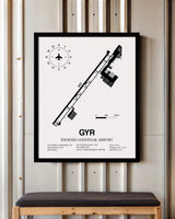 Framed Detailed Airport Map of Phoenix Goodyear Airport (GYR) in White with a Black Frame