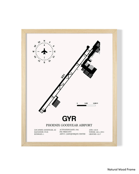 Detailed Airport Map of Phoenix Goodyear Airport (GYR) in White with a Natural Frame