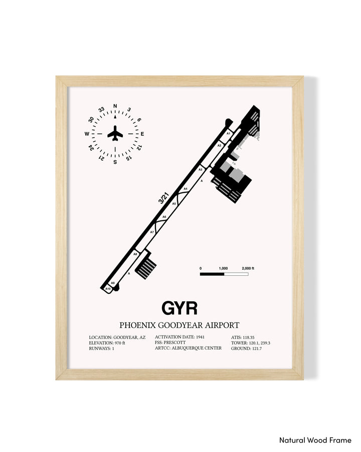 Detailed Airport Map of Phoenix Goodyear Airport (GYR) in White with a Natural Frame
