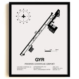 Framed Detailed Airport Map of Phoenix Goodyear Airport (GYR) in White with a Black Frame