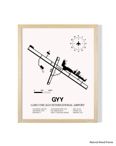 Detailed Airport Map of Gary/Chicago International Airport (GYY) in White with a Natural Frame