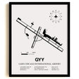 Framed Detailed Airport Map of Gary/Chicago International Airport (GYY) in White with a Black Frame