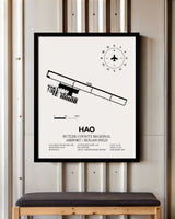 Framed Detailed Airport Map of Butler County Regional Airport/Hogan Field (HAO) in White with a Black Frame