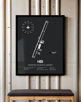Framed Detailed Airport Map of Asheboro Regional Airport (HBI) in Gray with a Black Frame