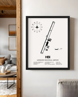 Framed Detailed Airport Map of Asheboro Regional Airport (HBI) in White with a Black Frame