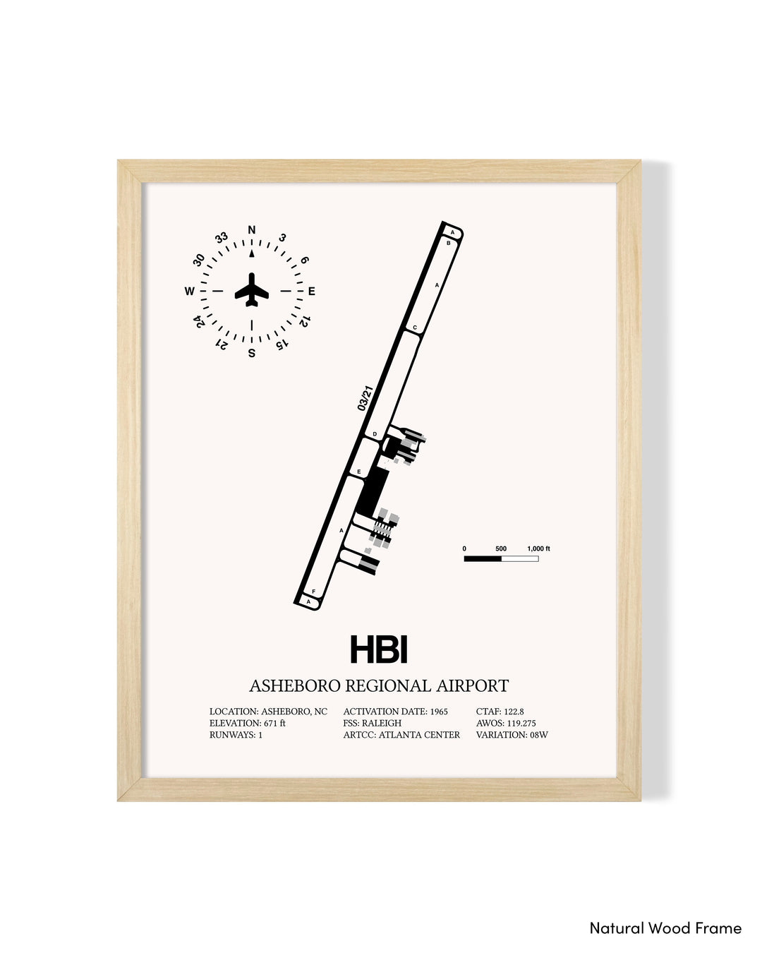 Detailed Airport Map of Asheboro Regional Airport (HBI) in White with a Natural Frame