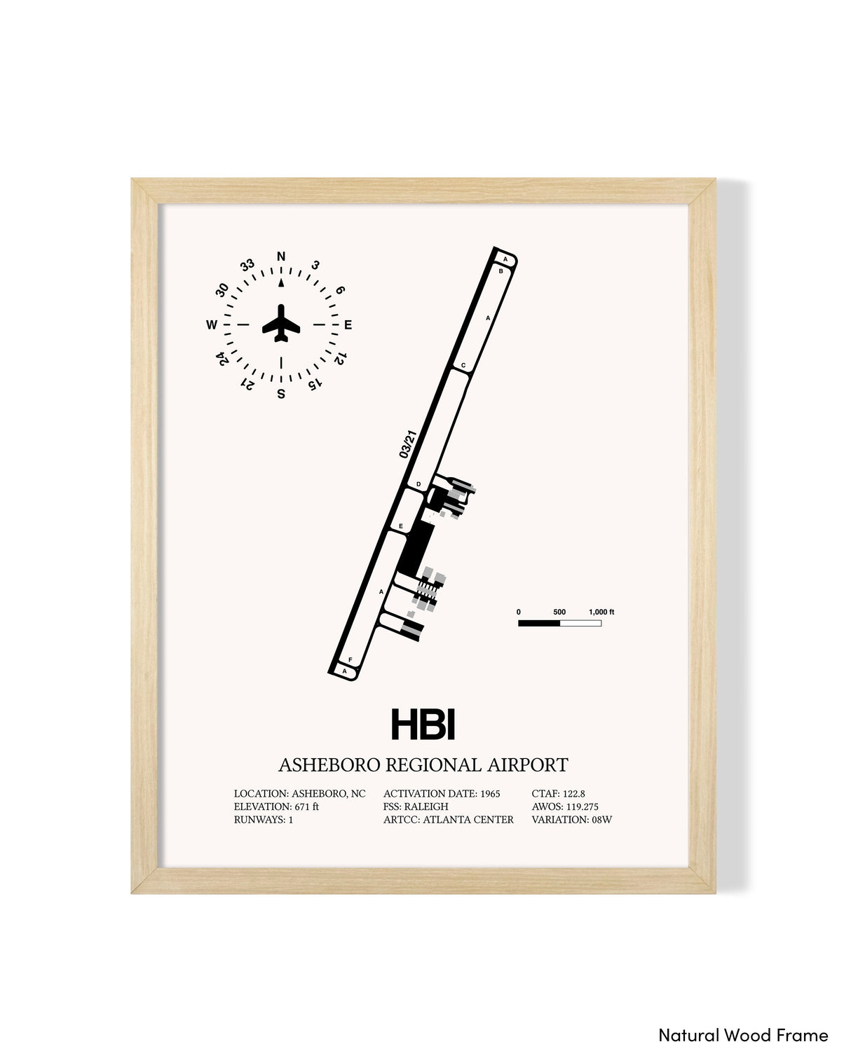 Detailed Airport Map of Asheboro Regional Airport (HBI) in White with a Natural Frame
