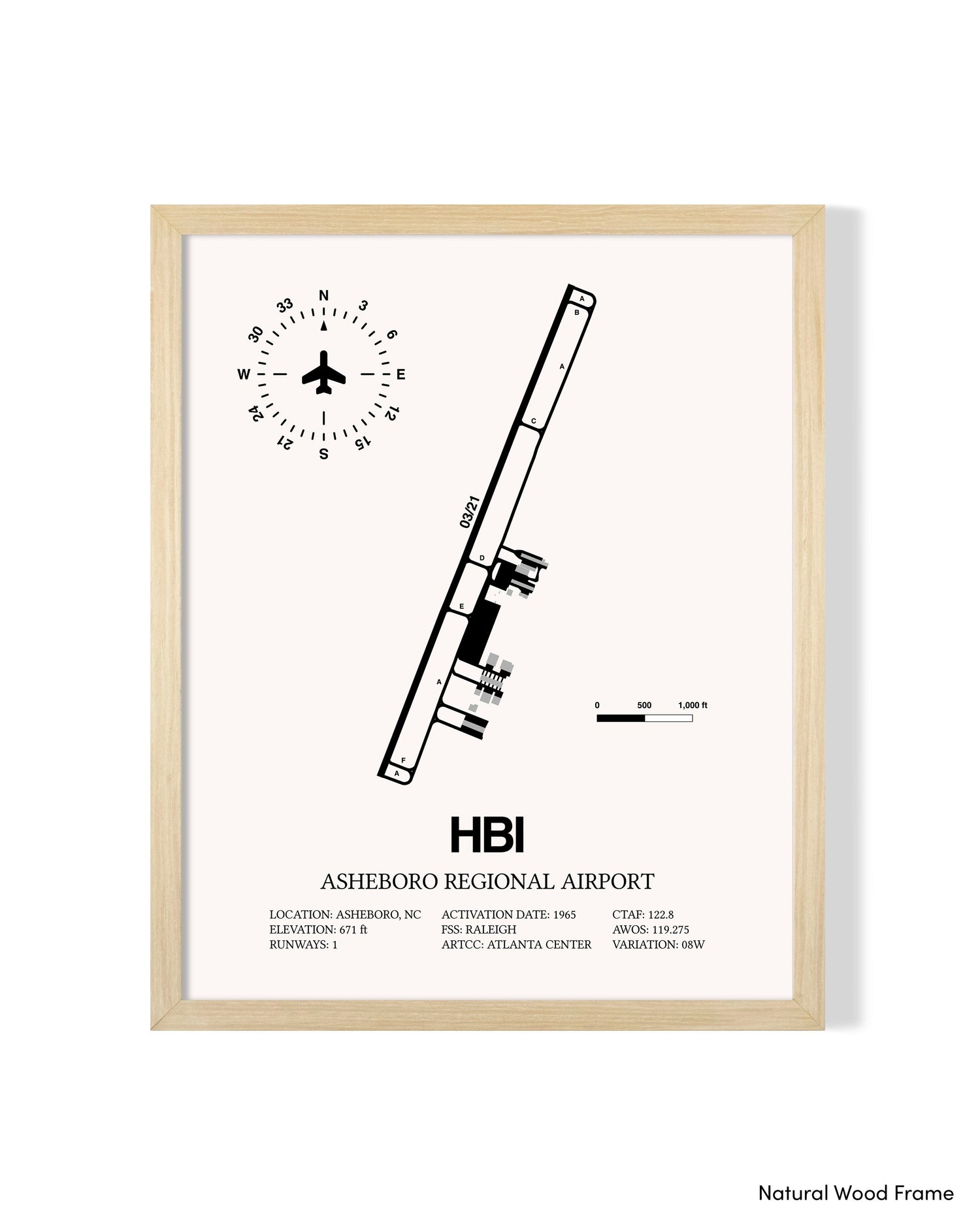 Detailed Airport Map of Asheboro Regional Airport (HBI) in White with a Natural Frame
