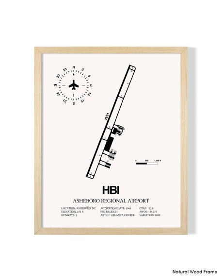 Detailed Airport Map of Asheboro Regional Airport (HBI) in White with a Natural Frame