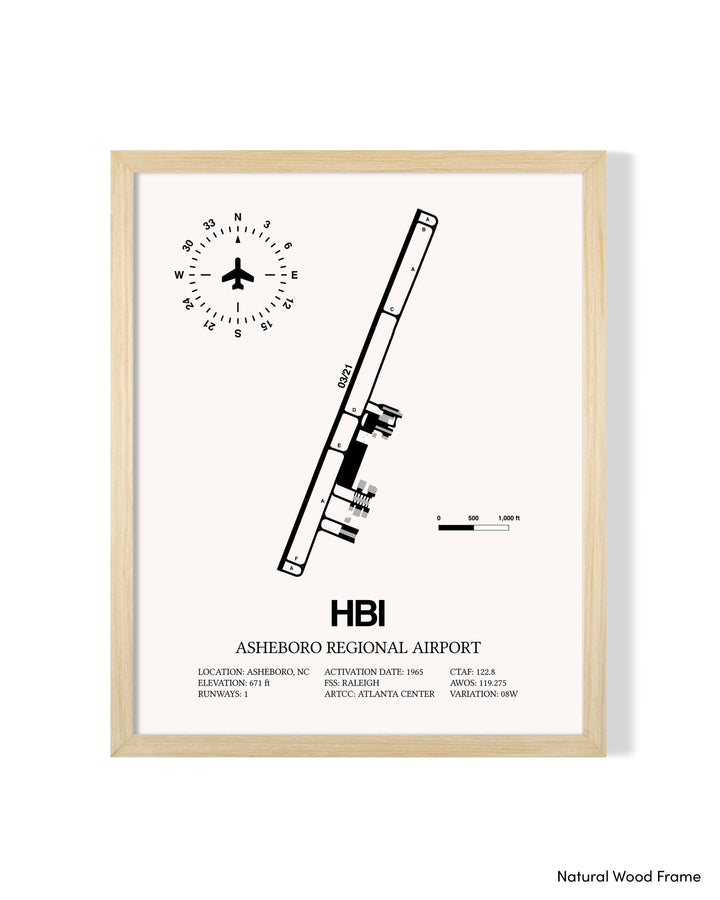 Detailed Airport Map of Asheboro Regional Airport (HBI) in White with a Natural Frame