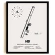 Framed Detailed Airport Map of Asheboro Regional Airport (HBI) in White with a Black Frame