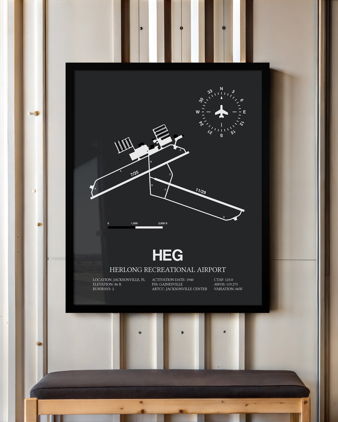 Framed Detailed Airport Map of Herlong Recreational Airport (HEG) in Gray with a Black Frame