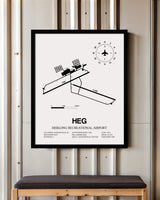 Framed Detailed Airport Map of Herlong Recreational Airport (HEG) in White with a Black Frame