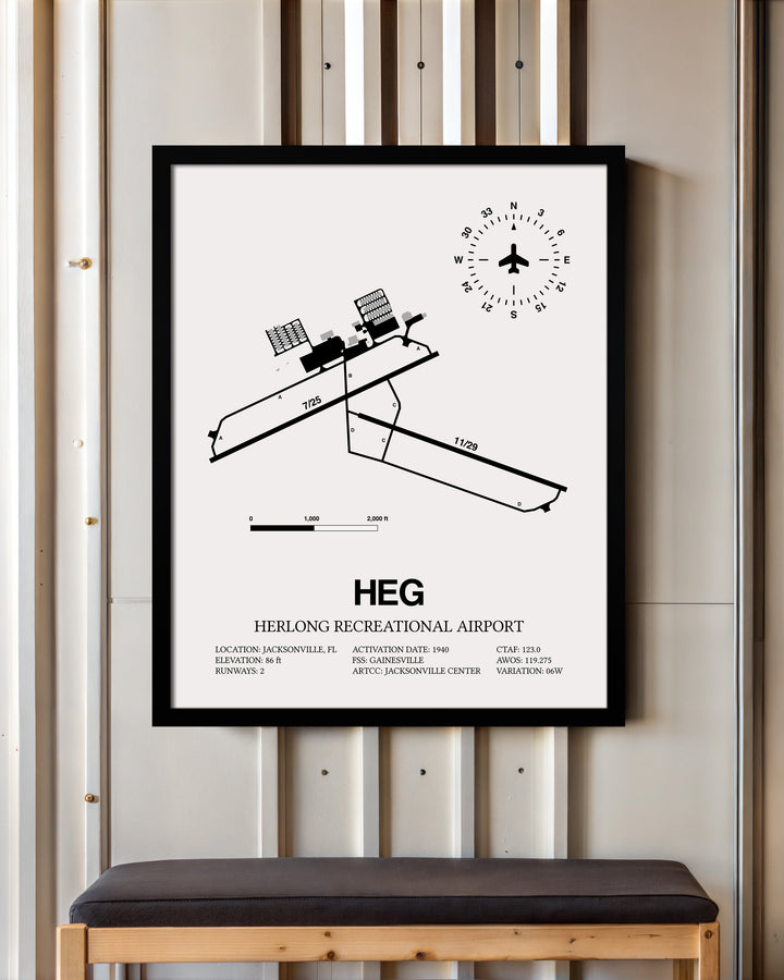 Framed Detailed Airport Map of Herlong Recreational Airport (HEG) in White with a Black Frame
