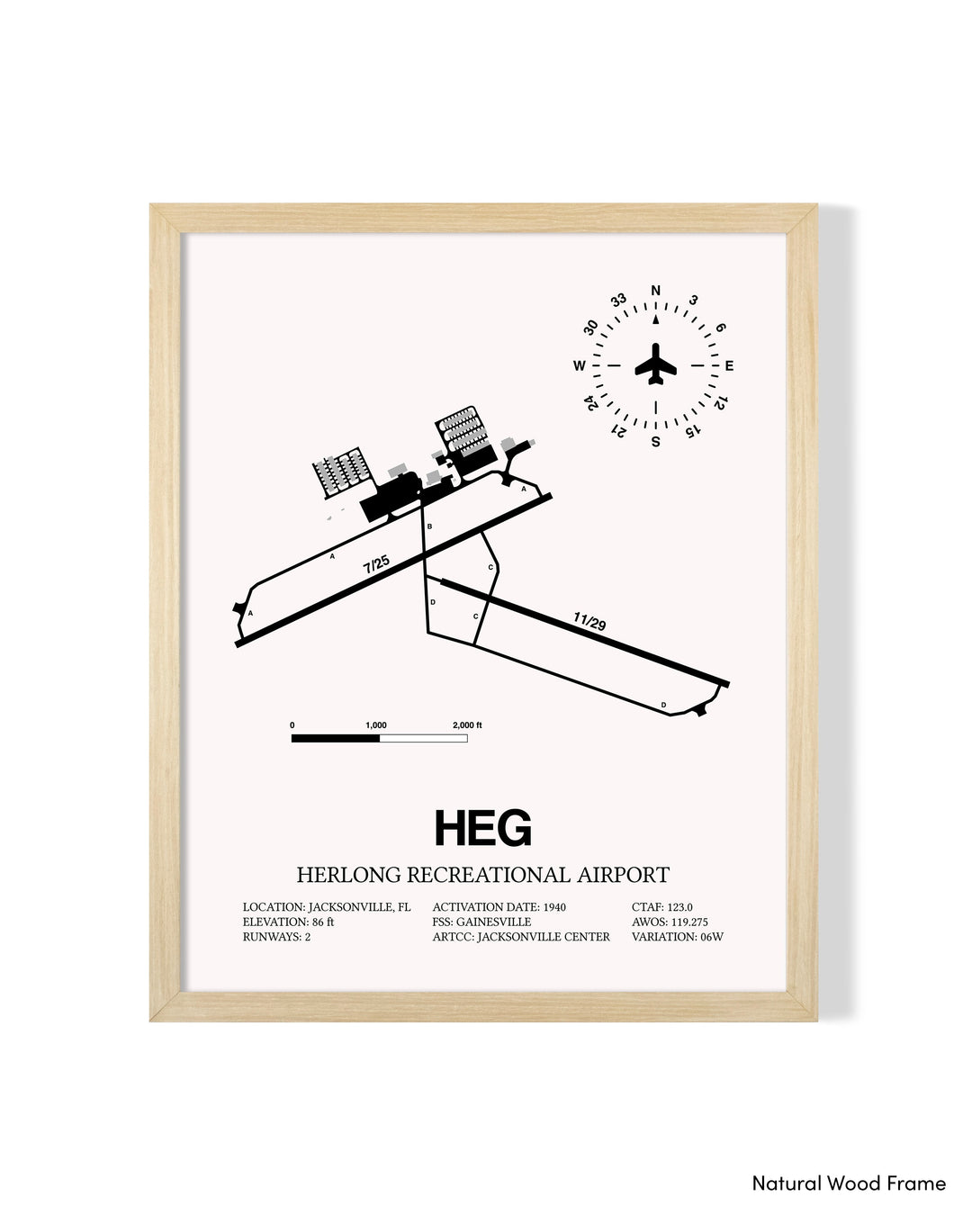 Detailed Airport Map of Herlong Recreational Airport (HEG) in White with a Natural Frame