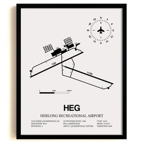 Framed Detailed Airport Map of Herlong Recreational Airport (HEG) in White with a Black Frame