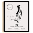 Framed Detailed Airport Map of Hartford - Brainard Airport (HFD) in White with a Black Frame