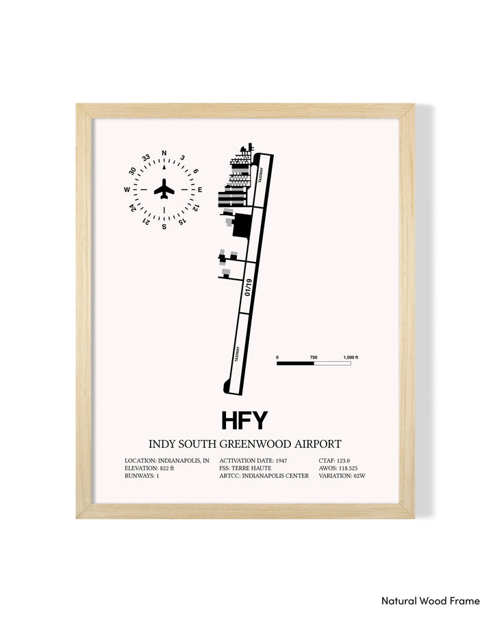 Detailed Airport Map of Indy South Greenwood Airport (HFY) in White with a Natural Frame