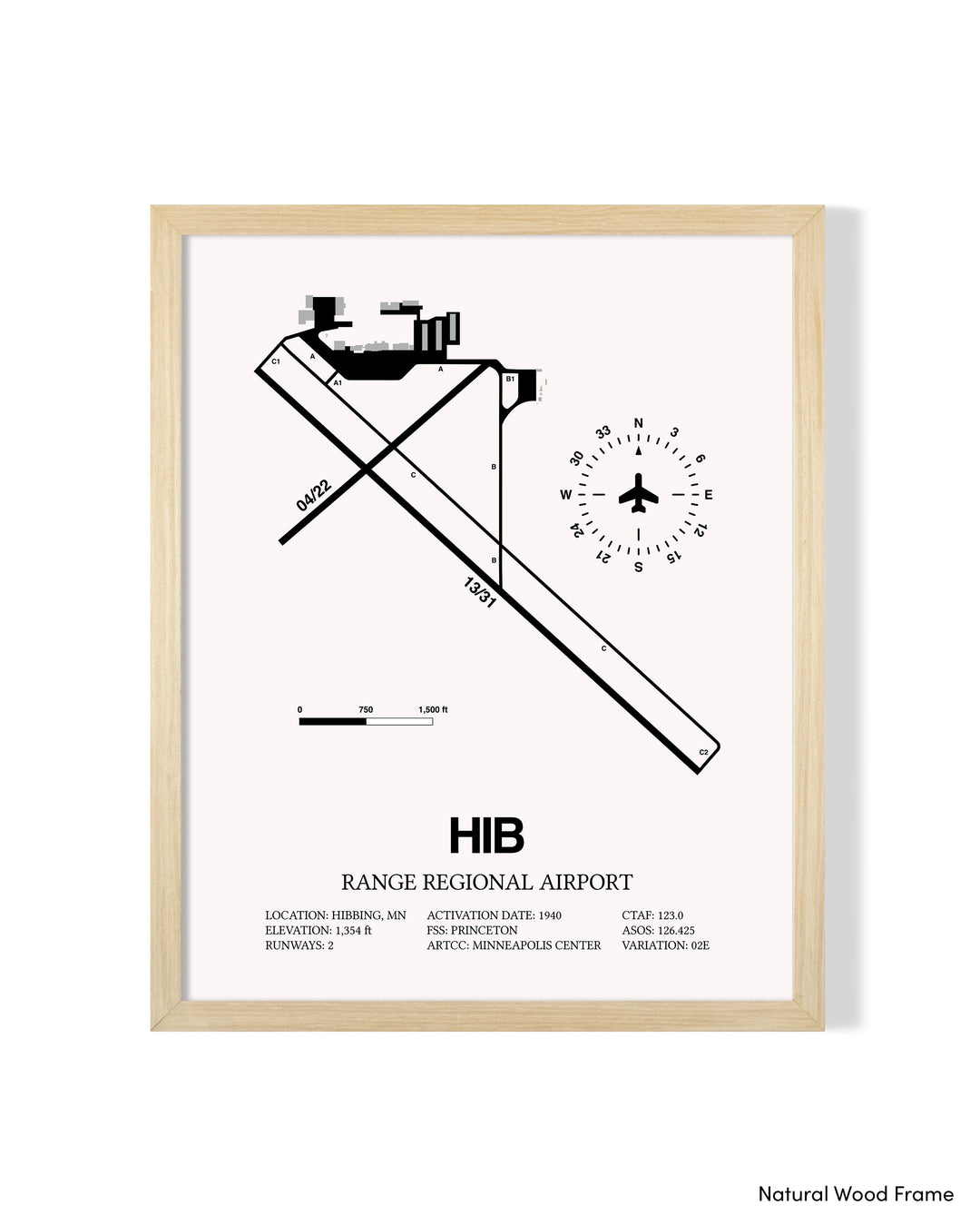 Detailed Airport Map of Range Regional Airport (HIB) in White with a Natural Frame