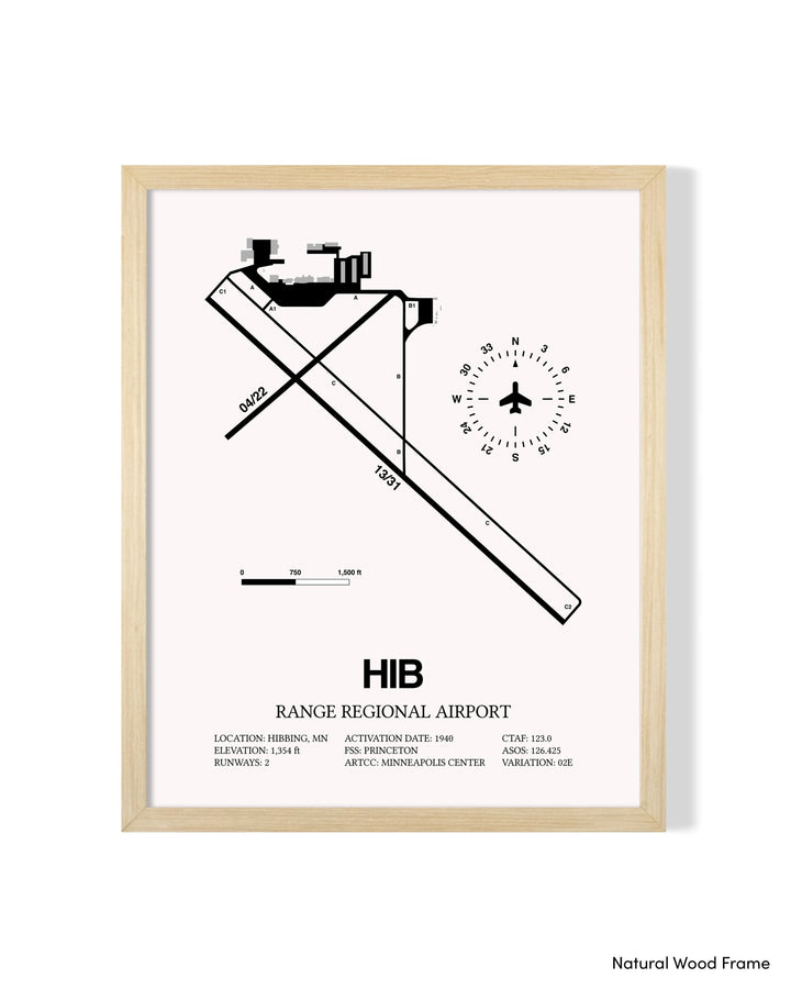 Detailed Airport Map of Range Regional Airport (HIB) in White with a Natural Frame