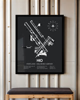 Framed Detailed Airport Map of Portland - Hillsboro Airport (HIO) in Gray with a Black Frame
