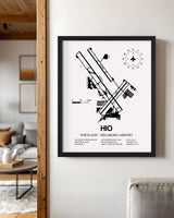 Framed Detailed Airport Map of Portland - Hillsboro Airport (HIO) in White with a Black Frame