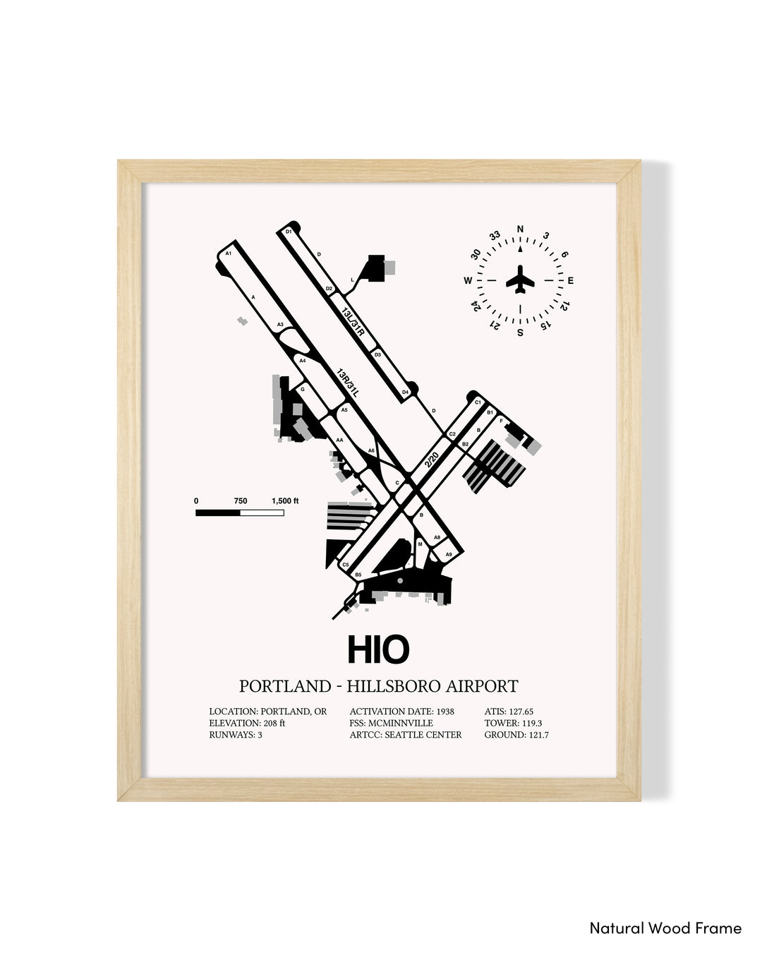 Detailed Airport Map of Portland - Hillsboro Airport (HIO) in White with a Natural Frame