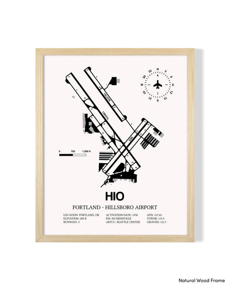 Detailed Airport Map of Portland - Hillsboro Airport (HIO) in White with a Natural Frame