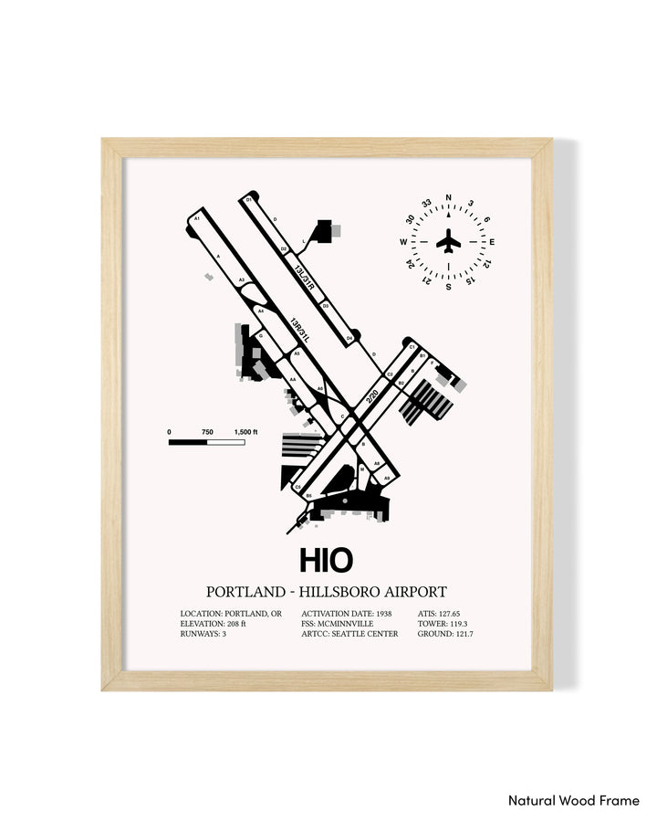 Detailed Airport Map of Portland - Hillsboro Airport (HIO) in White with a Natural Frame