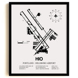 Framed Detailed Airport Map of Portland - Hillsboro Airport (HIO) in White with a Black Frame