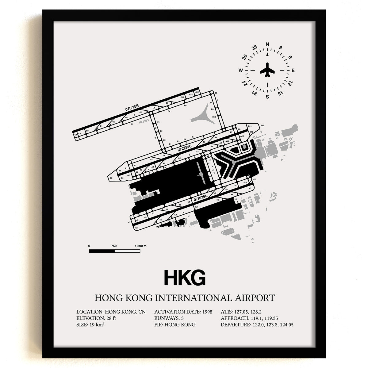 HKG Airport Map, Hong Kong International Airport Print