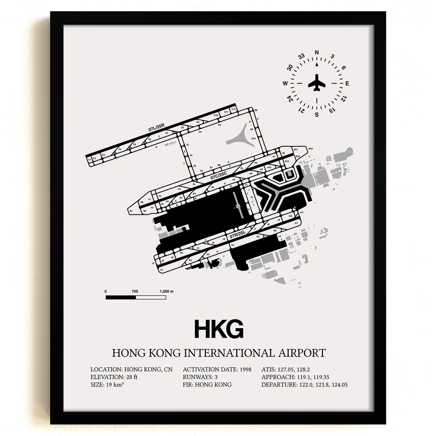 HKG Airport Map, Hong Kong International Airport Print