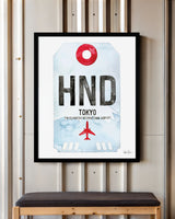 Framed Watercolor Print of Toyko Haneda International Airport (HND) with a Black Frame