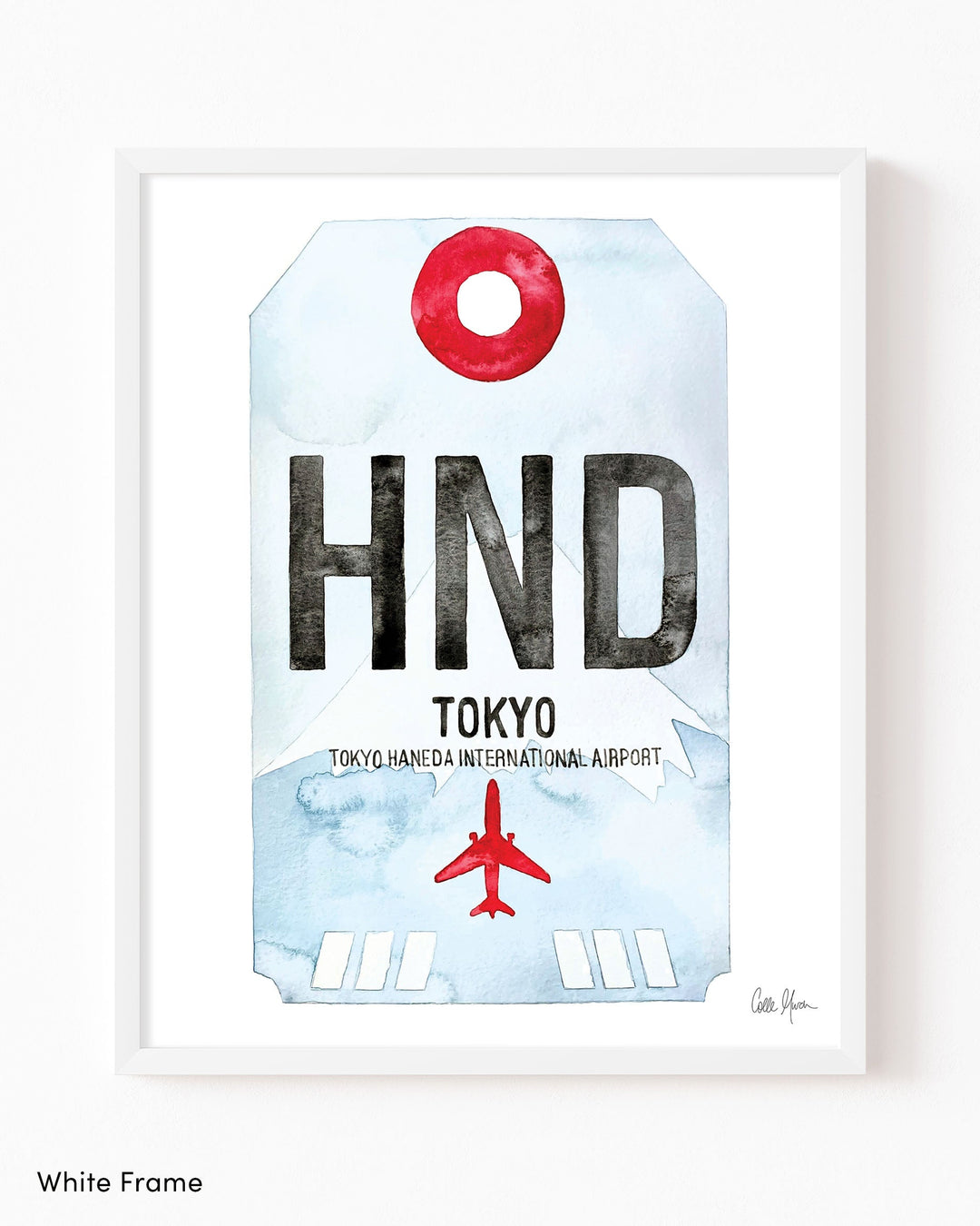 Framed Watercolor Print of Toyko Haneda International Airport (HND) with a White Frame