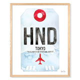 Framed Watercolor Print of Toyko Haneda International Airport (HND) with an Oak Frame