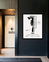 Framed Detailed Airport Map of Henderson Executive Airport (HND) in White with a Black Frame