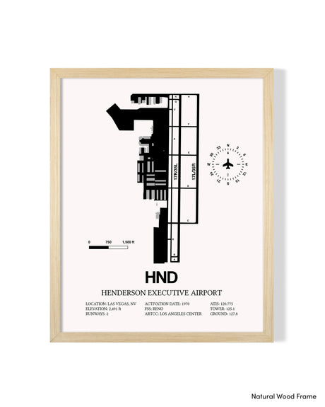 Detailed Airport Map of Henderson Executive Airport (HND) in White with a Natural Frame